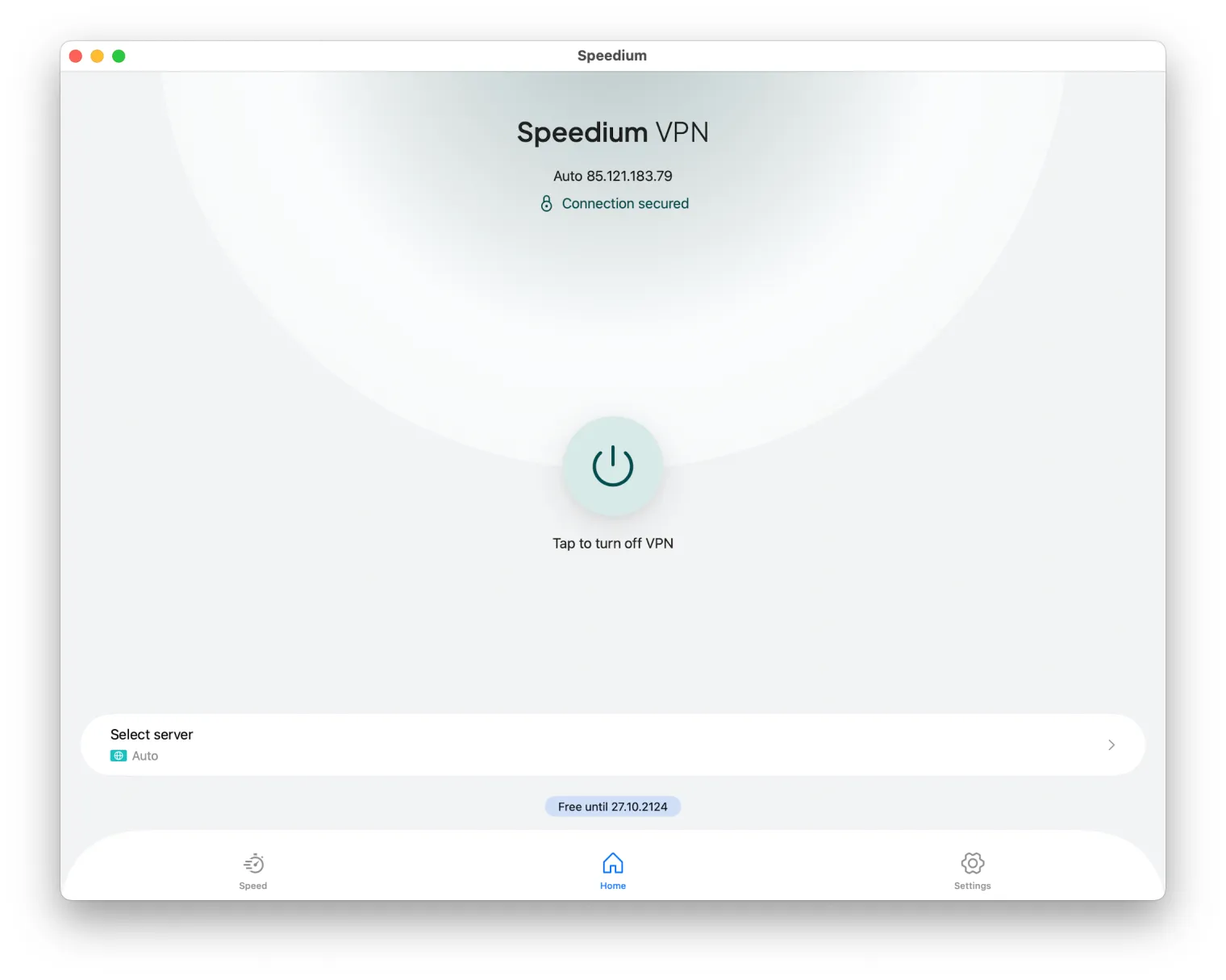 Speedium VPN connected on Mac