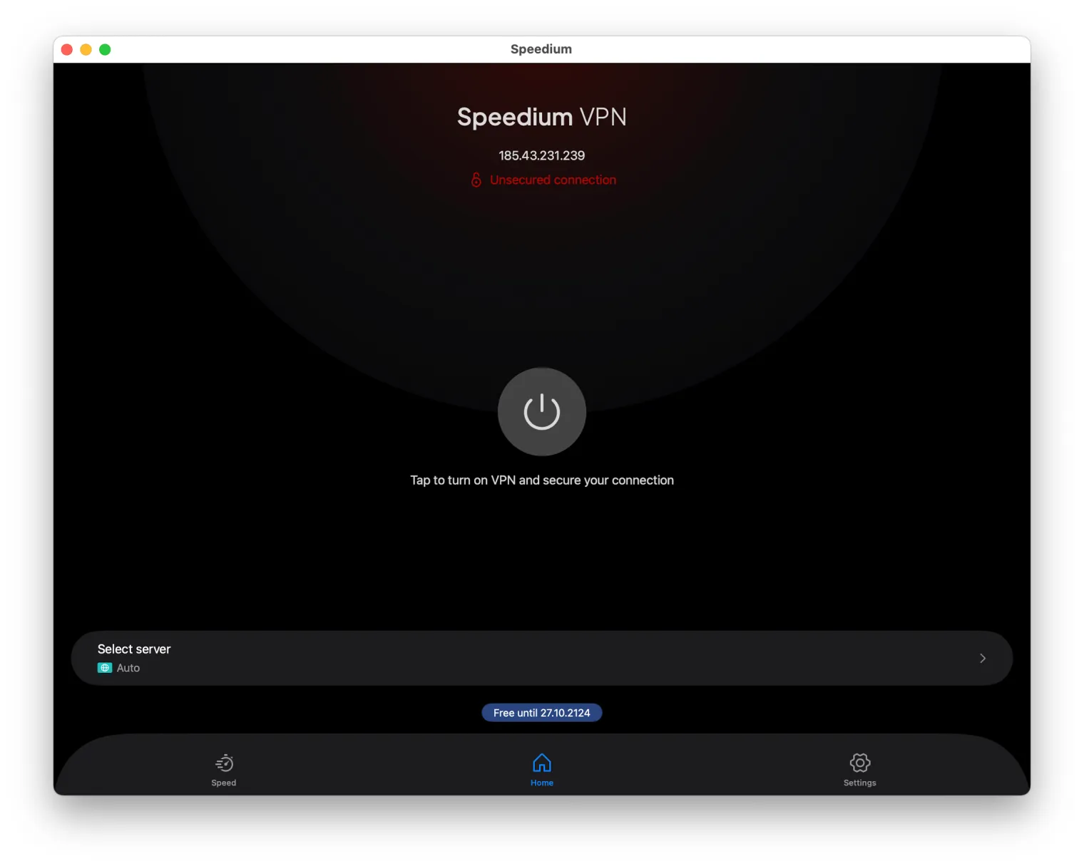 Speedium VPN on Mac before connecting