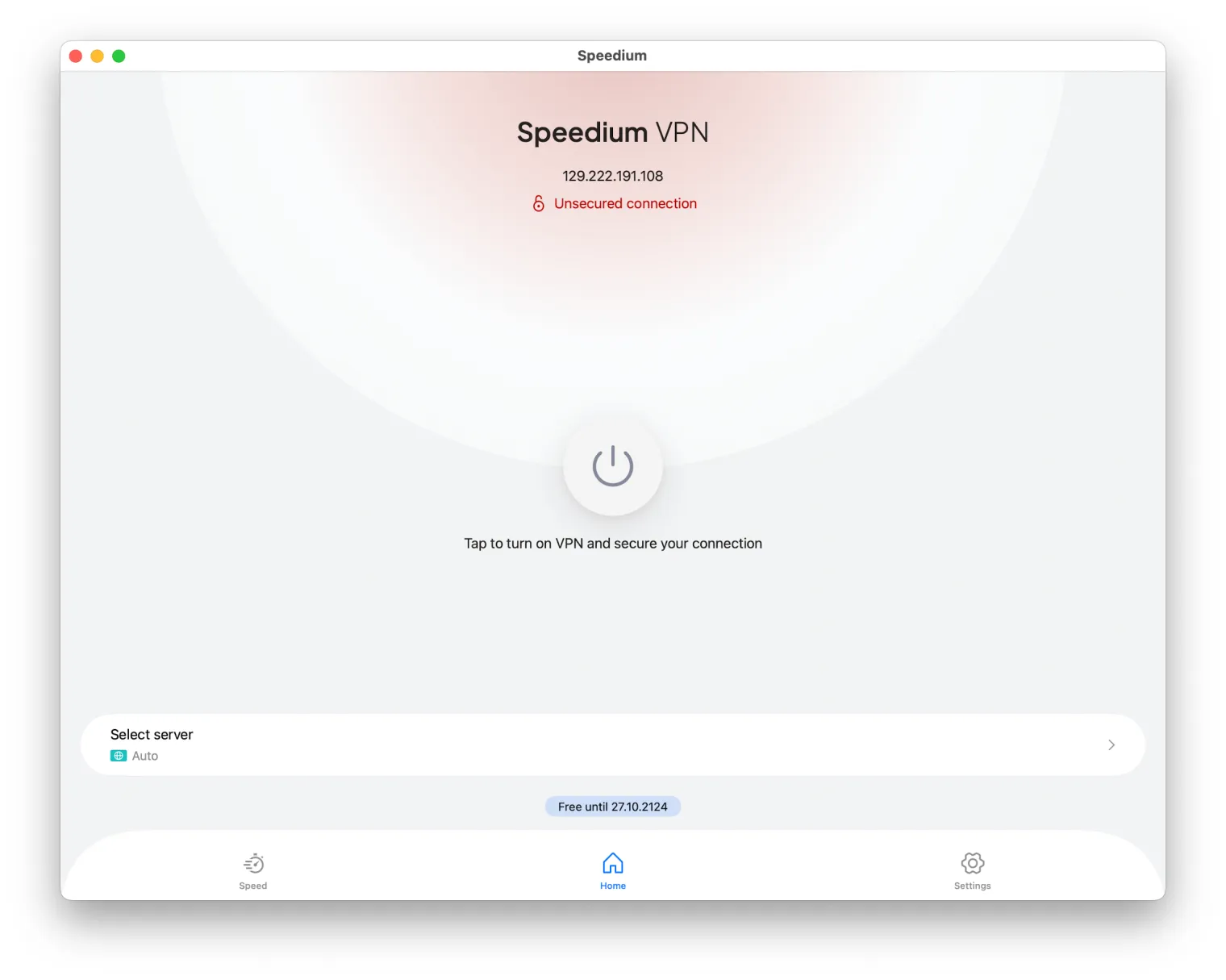 Speedium VPN on Mac before connecting